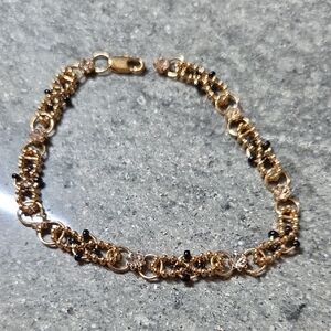 Gold Chain Bracelet with Black Bead Accents